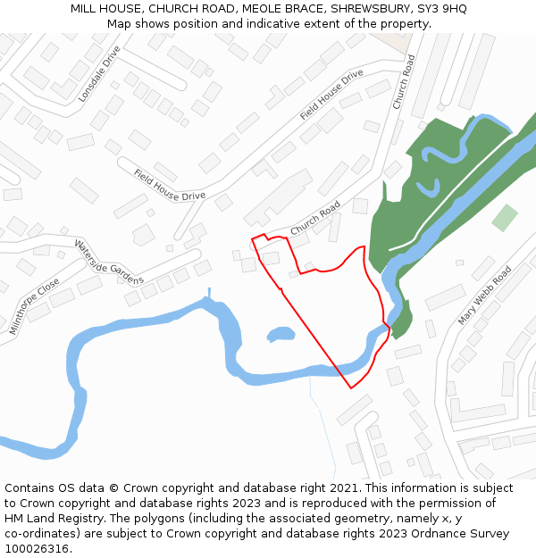 MILL HOUSE, CHURCH ROAD, MEOLE BRACE, SHREWSBURY, SY3 9HQ: Location map and indicative extent of plot