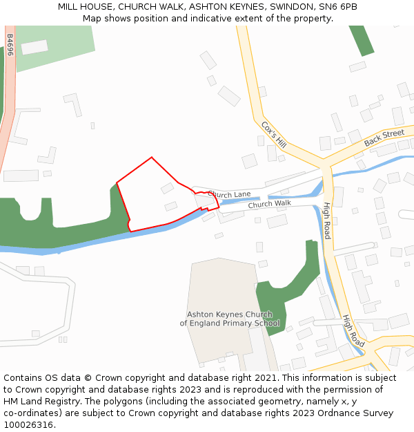 MILL HOUSE, CHURCH WALK, ASHTON KEYNES, SWINDON, SN6 6PB: Location map and indicative extent of plot