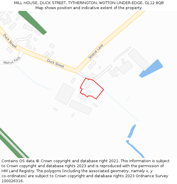MILL HOUSE, DUCK STREET, TYTHERINGTON, WOTTON-UNDER-EDGE, GL12 8QB: Location map and indicative extent of plot