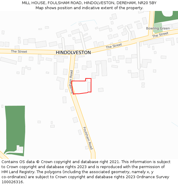 MILL HOUSE, FOULSHAM ROAD, HINDOLVESTON, DEREHAM, NR20 5BY: Location map and indicative extent of plot