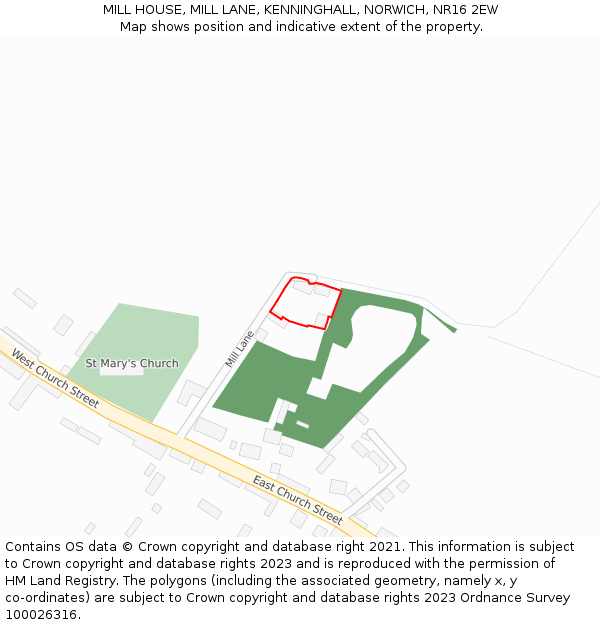 MILL HOUSE, MILL LANE, KENNINGHALL, NORWICH, NR16 2EW: Location map and indicative extent of plot