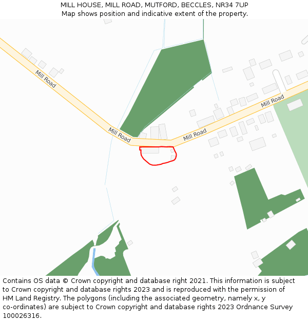 MILL HOUSE, MILL ROAD, MUTFORD, BECCLES, NR34 7UP: Location map and indicative extent of plot