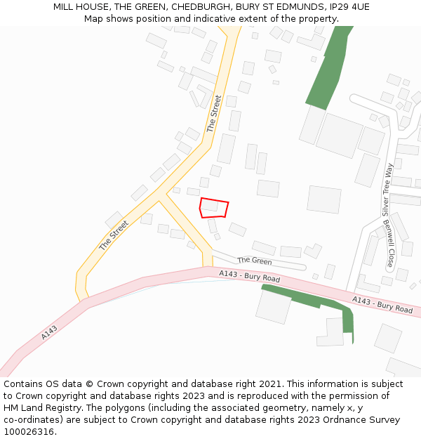 MILL HOUSE, THE GREEN, CHEDBURGH, BURY ST EDMUNDS, IP29 4UE: Location map and indicative extent of plot