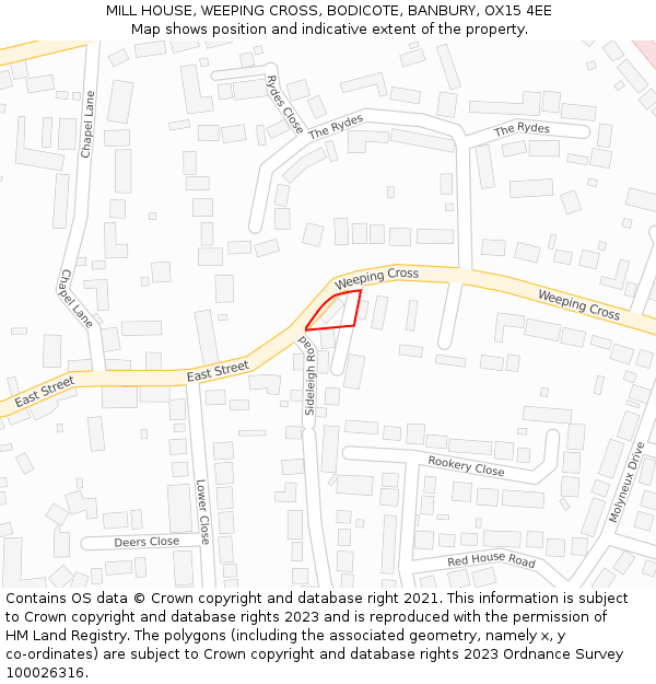 MILL HOUSE, WEEPING CROSS, BODICOTE, BANBURY, OX15 4EE: Location map and indicative extent of plot