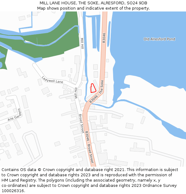 MILL LANE HOUSE, THE SOKE, ALRESFORD, SO24 9DB: Location map and indicative extent of plot