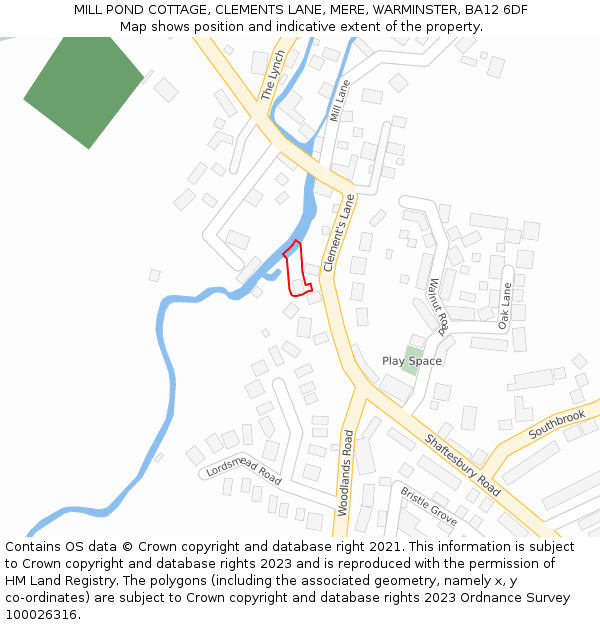 MILL POND COTTAGE, CLEMENTS LANE, MERE, WARMINSTER, BA12 6DF: Location map and indicative extent of plot