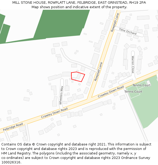 MILL STONE HOUSE, ROWPLATT LANE, FELBRIDGE, EAST GRINSTEAD, RH19 2PA: Location map and indicative extent of plot