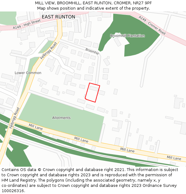 MILL VIEW, BROOMHILL, EAST RUNTON, CROMER, NR27 9PF: Location map and indicative extent of plot