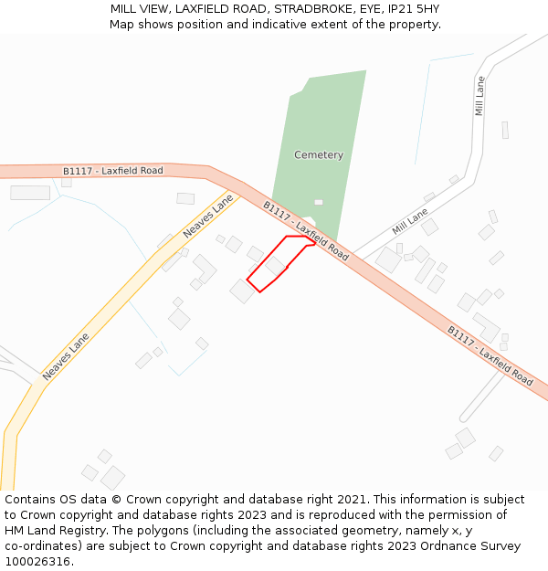 MILL VIEW, LAXFIELD ROAD, STRADBROKE, EYE, IP21 5HY: Location map and indicative extent of plot