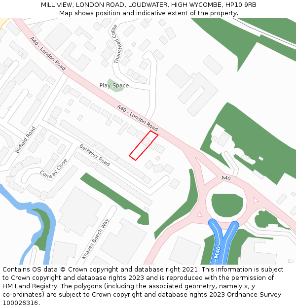 MILL VIEW, LONDON ROAD, LOUDWATER, HIGH WYCOMBE, HP10 9RB: Location map and indicative extent of plot