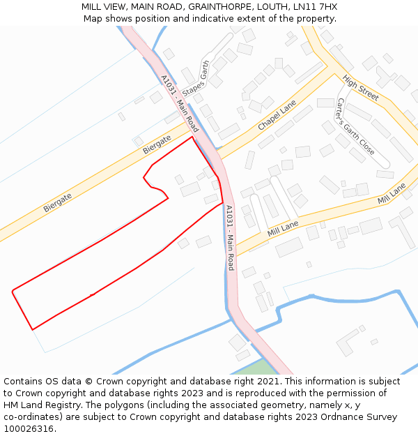 MILL VIEW, MAIN ROAD, GRAINTHORPE, LOUTH, LN11 7HX: Location map and indicative extent of plot