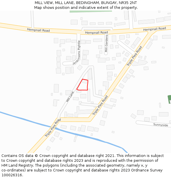 MILL VIEW, MILL LANE, BEDINGHAM, BUNGAY, NR35 2NT: Location map and indicative extent of plot