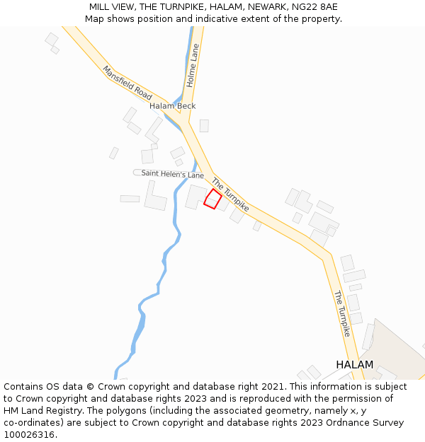 MILL VIEW, THE TURNPIKE, HALAM, NEWARK, NG22 8AE: Location map and indicative extent of plot