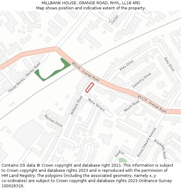 MILLBANK HOUSE, GRANGE ROAD, RHYL, LL18 4RD: Location map and indicative extent of plot