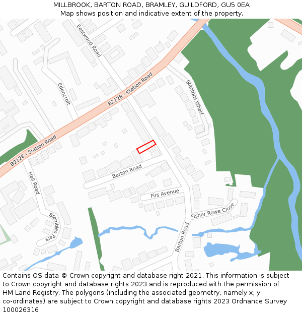 MILLBROOK, BARTON ROAD, BRAMLEY, GUILDFORD, GU5 0EA: Location map and indicative extent of plot