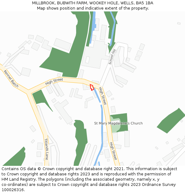 MILLBROOK, BUBWITH FARM, WOOKEY HOLE, WELLS, BA5 1BA: Location map and indicative extent of plot