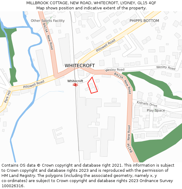 MILLBROOK COTTAGE, NEW ROAD, WHITECROFT, LYDNEY, GL15 4QF: Location map and indicative extent of plot