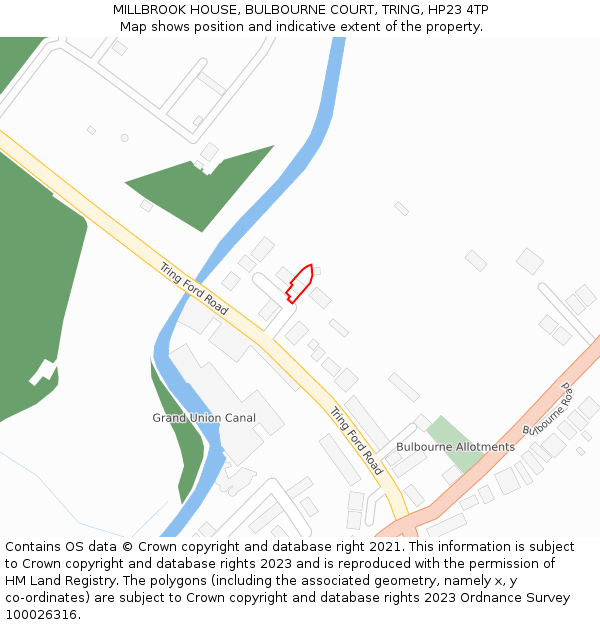 MILLBROOK HOUSE, BULBOURNE COURT, TRING, HP23 4TP: Location map and indicative extent of plot