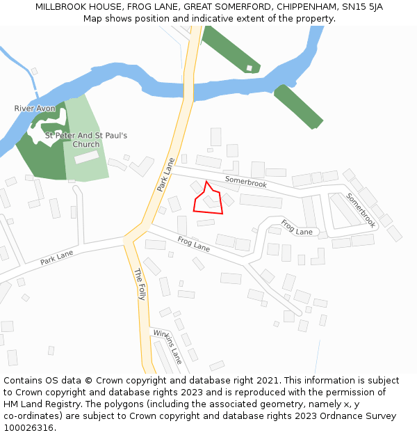 MILLBROOK HOUSE, FROG LANE, GREAT SOMERFORD, CHIPPENHAM, SN15 5JA: Location map and indicative extent of plot