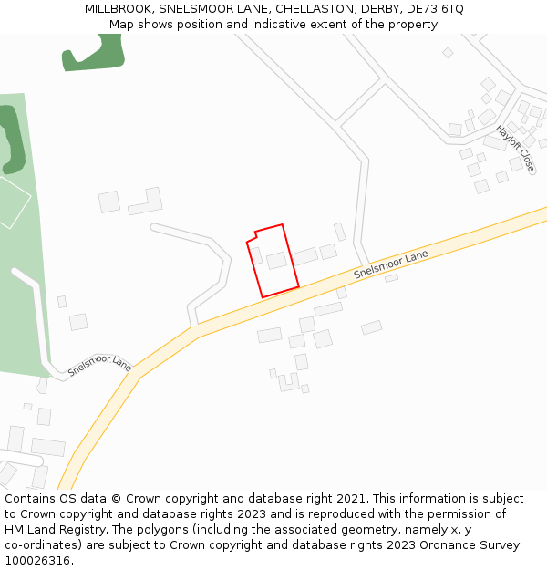 MILLBROOK, SNELSMOOR LANE, CHELLASTON, DERBY, DE73 6TQ: Location map and indicative extent of plot