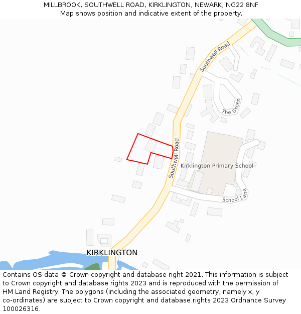 MILLBROOK, SOUTHWELL ROAD, KIRKLINGTON, NEWARK, NG22 8NF: Location map and indicative extent of plot