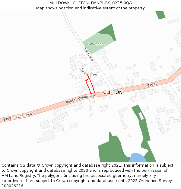 MILLDOWN, CLIFTON, BANBURY, OX15 0QA: Location map and indicative extent of plot