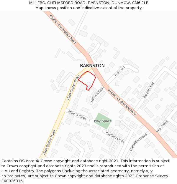 MILLERS, CHELMSFORD ROAD, BARNSTON, DUNMOW, CM6 1LR: Location map and indicative extent of plot