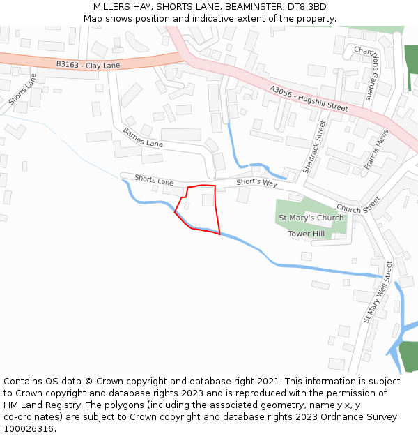 MILLERS HAY, SHORTS LANE, BEAMINSTER, DT8 3BD: Location map and indicative extent of plot