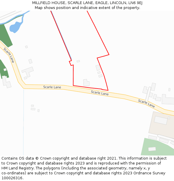 MILLFIELD HOUSE, SCARLE LANE, EAGLE, LINCOLN, LN6 9EJ: Location map and indicative extent of plot