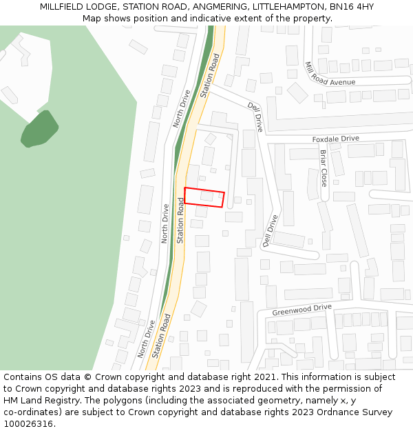 MILLFIELD LODGE, STATION ROAD, ANGMERING, LITTLEHAMPTON, BN16 4HY: Location map and indicative extent of plot