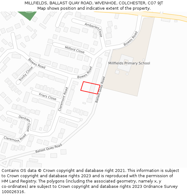 MILLFIELDS, BALLAST QUAY ROAD, WIVENHOE, COLCHESTER, CO7 9JT: Location map and indicative extent of plot