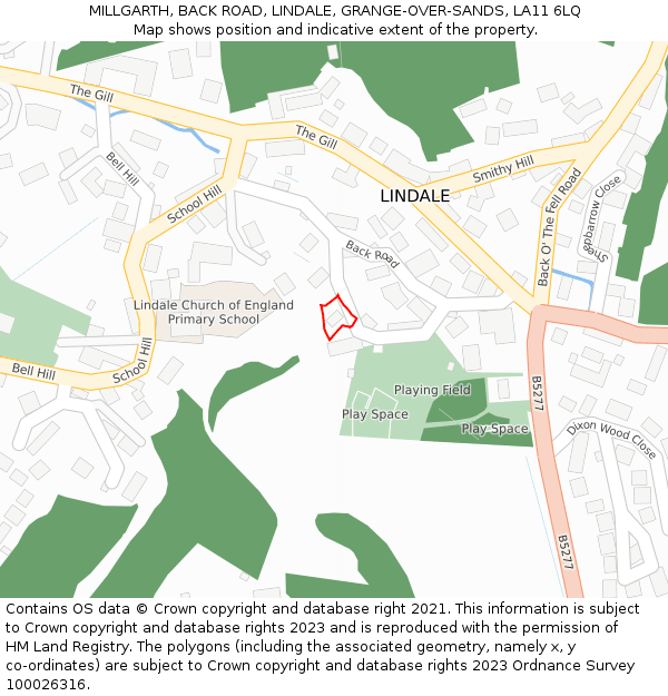 MILLGARTH, BACK ROAD, LINDALE, GRANGE-OVER-SANDS, LA11 6LQ: Location map and indicative extent of plot