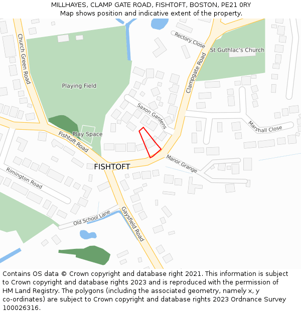 MILLHAYES, CLAMP GATE ROAD, FISHTOFT, BOSTON, PE21 0RY: Location map and indicative extent of plot