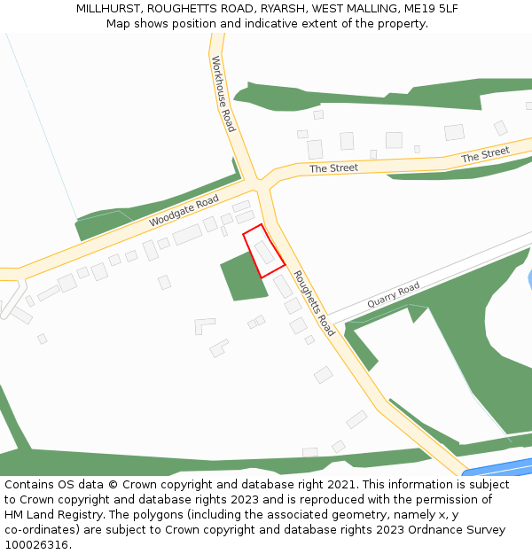 MILLHURST, ROUGHETTS ROAD, RYARSH, WEST MALLING, ME19 5LF: Location map and indicative extent of plot