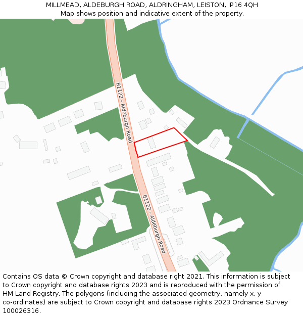MILLMEAD, ALDEBURGH ROAD, ALDRINGHAM, LEISTON, IP16 4QH: Location map and indicative extent of plot