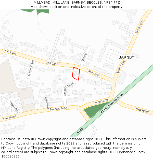 MILLMEAD, MILL LANE, BARNBY, BECCLES, NR34 7PZ: Location map and indicative extent of plot