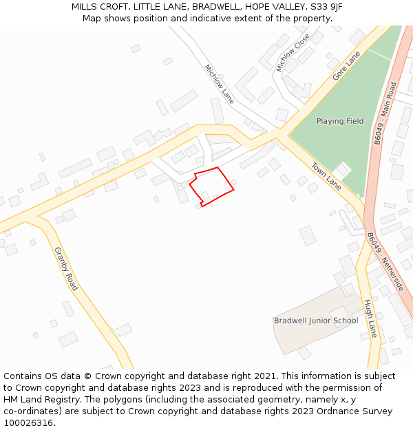 MILLS CROFT, LITTLE LANE, BRADWELL, HOPE VALLEY, S33 9JF: Location map and indicative extent of plot