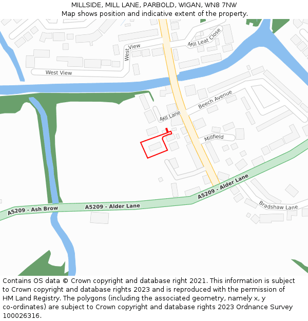 MILLSIDE, MILL LANE, PARBOLD, WIGAN, WN8 7NW: Location map and indicative extent of plot