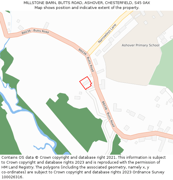 MILLSTONE BARN, BUTTS ROAD, ASHOVER, CHESTERFIELD, S45 0AX: Location map and indicative extent of plot