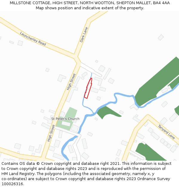 MILLSTONE COTTAGE, HIGH STREET, NORTH WOOTTON, SHEPTON MALLET, BA4 4AA: Location map and indicative extent of plot