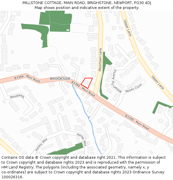 MILLSTONE COTTAGE, MAIN ROAD, BRIGHSTONE, NEWPORT, PO30 4DJ: Location map and indicative extent of plot