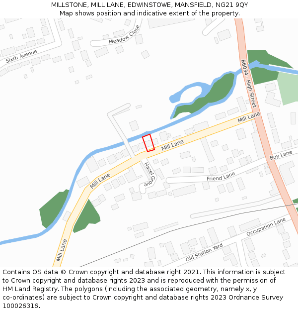 MILLSTONE, MILL LANE, EDWINSTOWE, MANSFIELD, NG21 9QY: Location map and indicative extent of plot