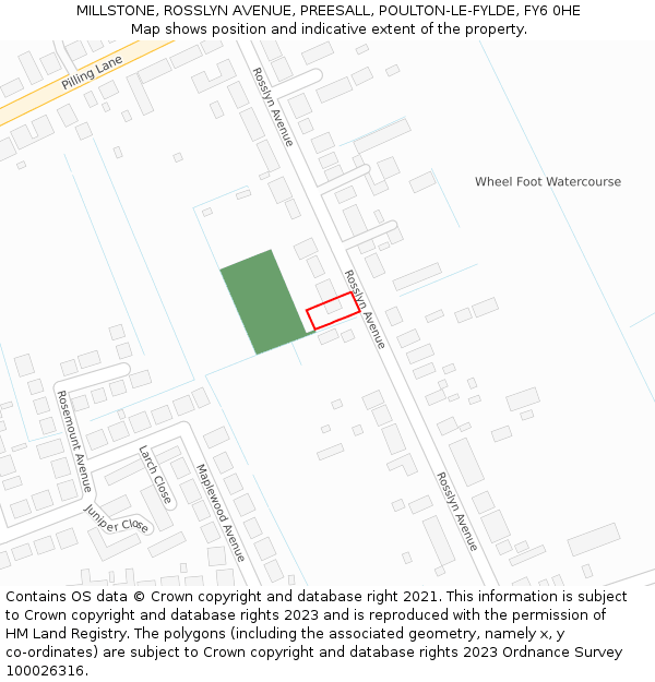 MILLSTONE, ROSSLYN AVENUE, PREESALL, POULTON-LE-FYLDE, FY6 0HE: Location map and indicative extent of plot