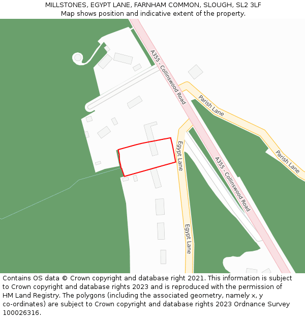 MILLSTONES, EGYPT LANE, FARNHAM COMMON, SLOUGH, SL2 3LF: Location map and indicative extent of plot
