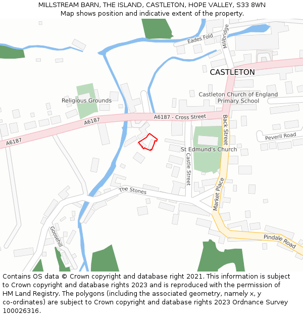 MILLSTREAM BARN, THE ISLAND, CASTLETON, HOPE VALLEY, S33 8WN: Location map and indicative extent of plot