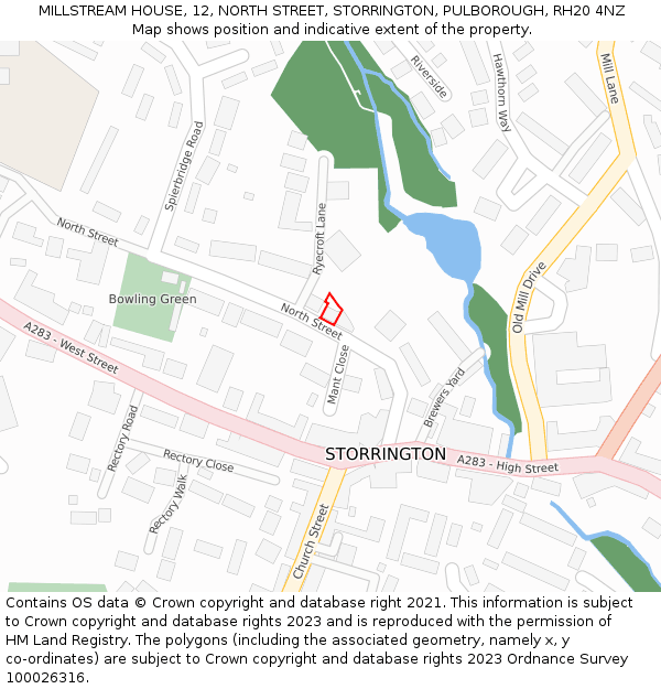 MILLSTREAM HOUSE, 12, NORTH STREET, STORRINGTON, PULBOROUGH, RH20 4NZ: Location map and indicative extent of plot