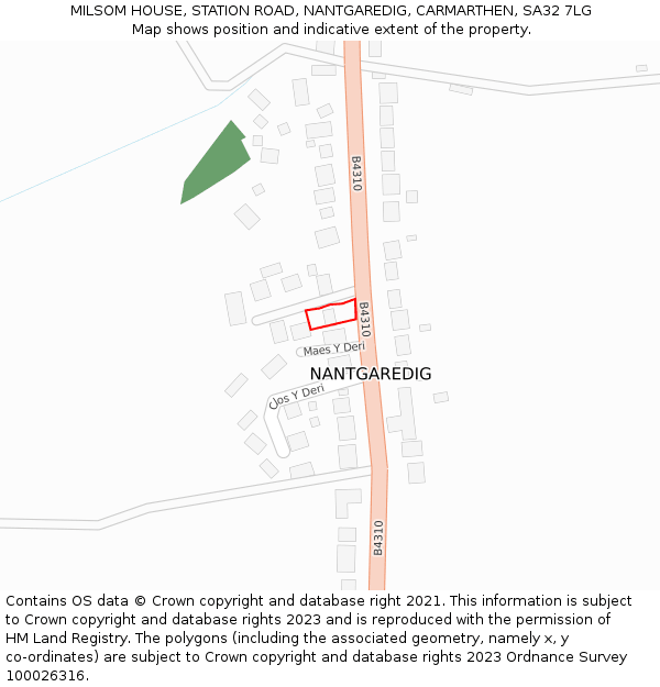 MILSOM HOUSE, STATION ROAD, NANTGAREDIG, CARMARTHEN, SA32 7LG: Location map and indicative extent of plot