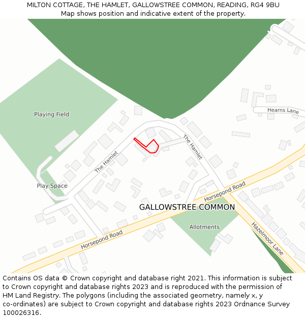MILTON COTTAGE, THE HAMLET, GALLOWSTREE COMMON, READING, RG4 9BU: Location map and indicative extent of plot