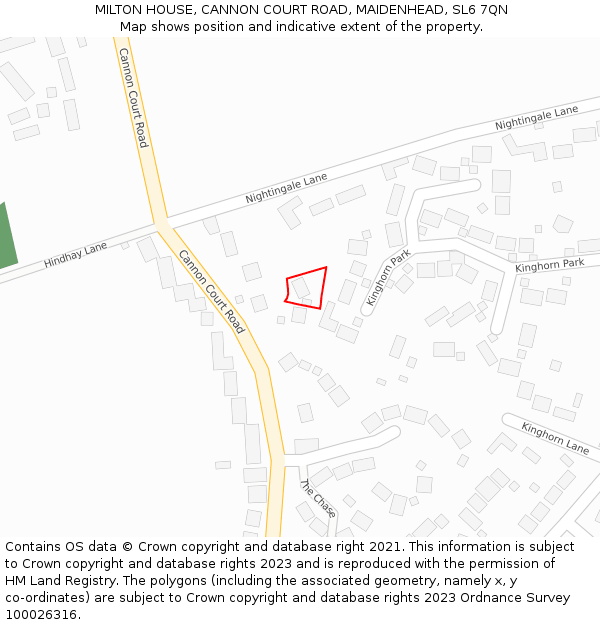 MILTON HOUSE, CANNON COURT ROAD, MAIDENHEAD, SL6 7QN: Location map and indicative extent of plot