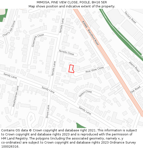 MIMOSA, PINE VIEW CLOSE, POOLE, BH16 5ER: Location map and indicative extent of plot